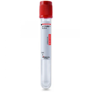 Вакуумна пробірка V-Tube для забору крові з активатором згортання з червоною кришечкою, 6 мл