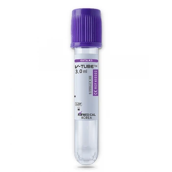 Вакуумна пробірка V-Тube для забору крові світло-фіолетова кришечка з ЕДТА К3 та  гелем, 3,5 мл 